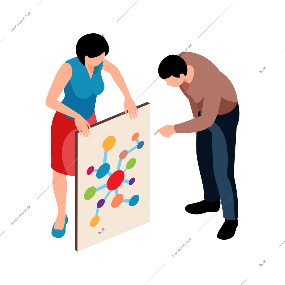 Isometric exhibition art gallery artist curator composition of isolated human characters and valuable painting vector illustration