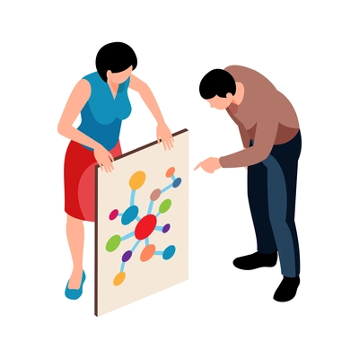 Isometric exhibition art gallery artist curator composition of isolated human characters and valuable painting vector illustration