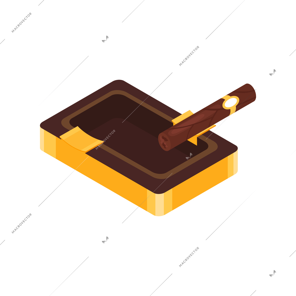 Isometric hookah tobacco smoke composition with isolated image of cigar and plate on blank background vector illustration