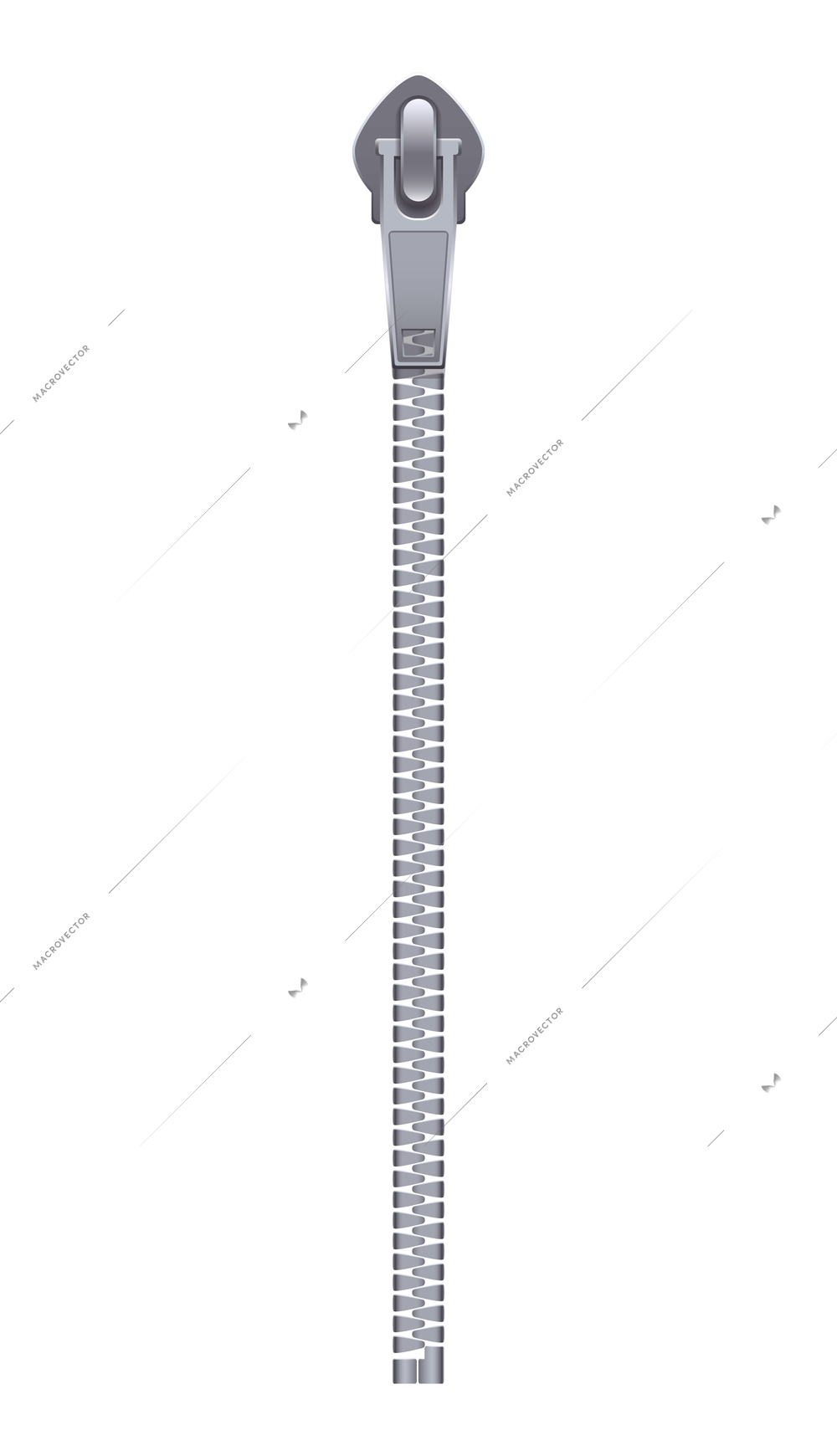 Zipper realistic composition with isolated image of silver fastener with zip slider vector illustration