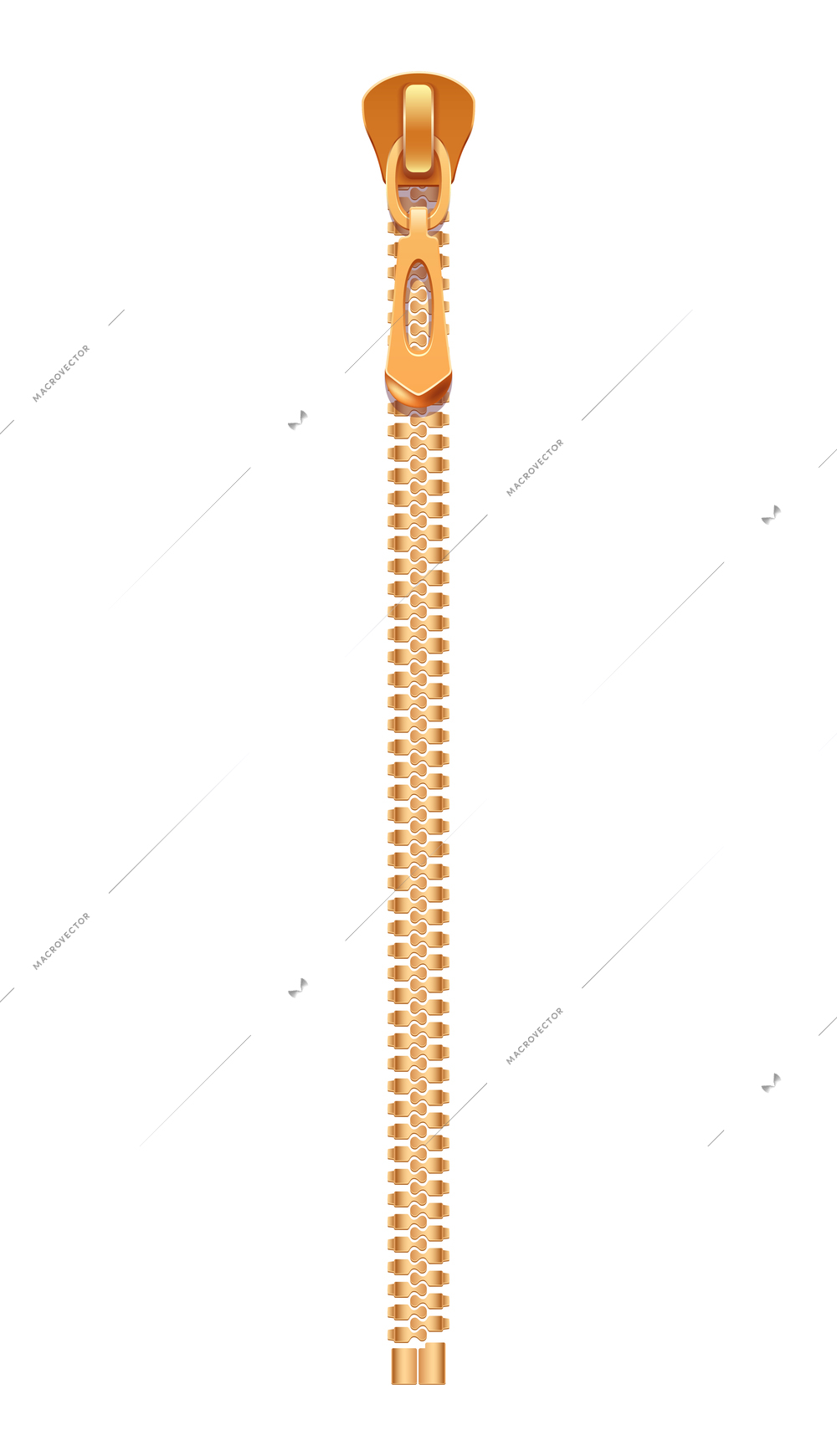 Zipper realistic composition with isolated image of golden fastener with zip slider vector illustration