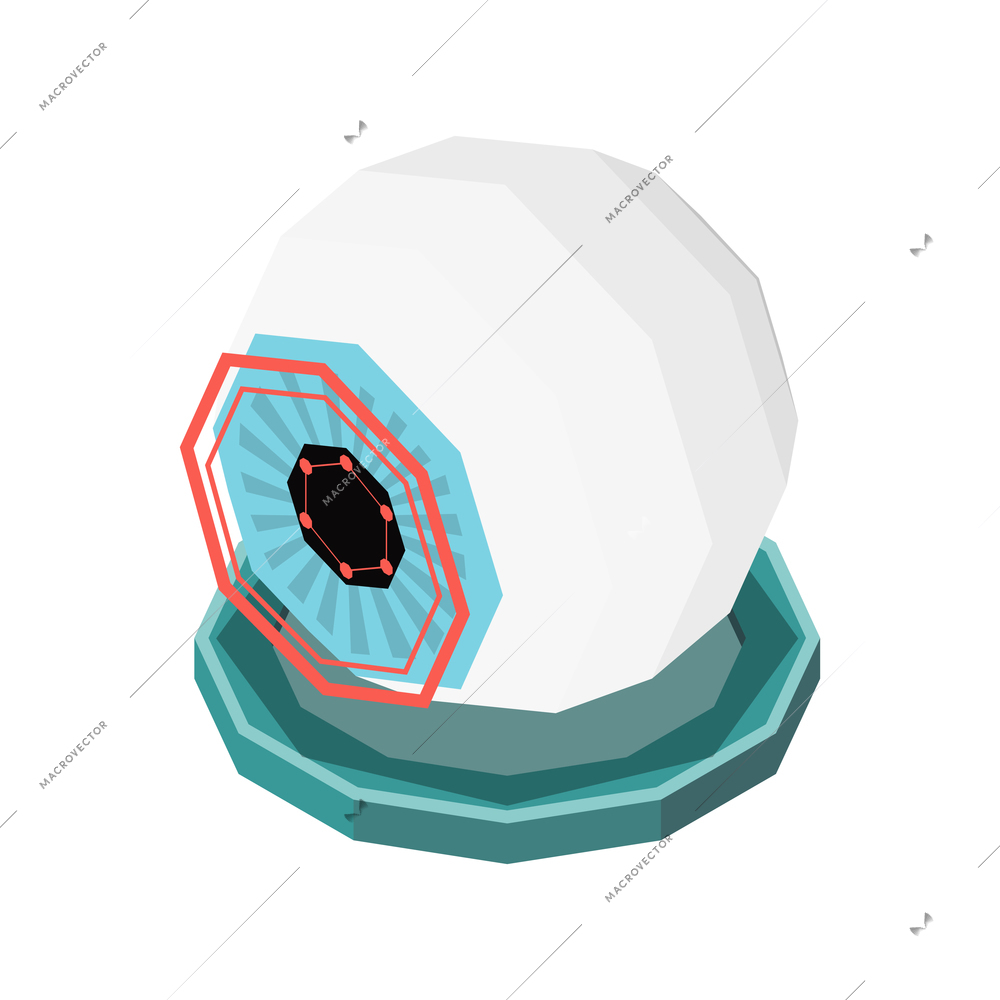 Nanotechnology isometric composition with isolated image of polygonal human eye retina vector illustration