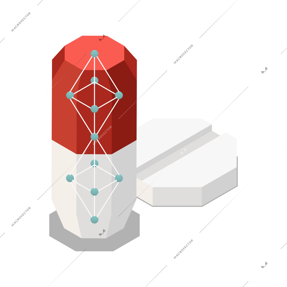 Nanotechnology isometric composition with isolated image of medical pill with molecular net vector illustration