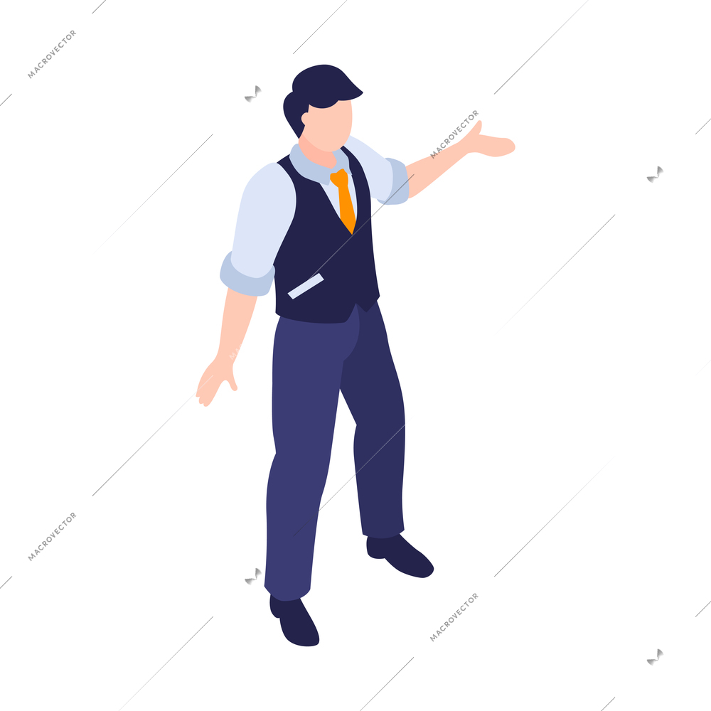 Isometric business education coaching training composition with male character of business coach vector illustration