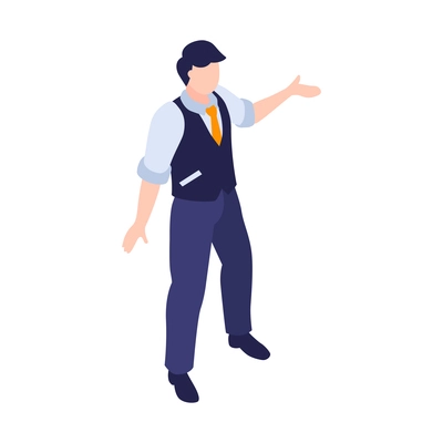 Isometric business education coaching training composition with male character of business coach vector illustration