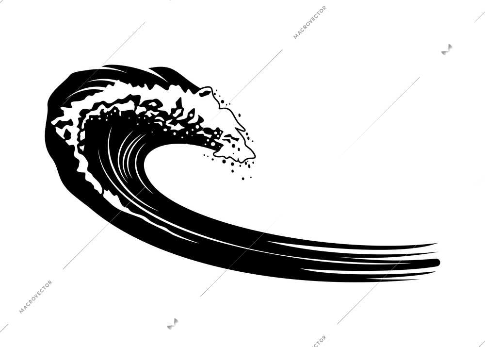 Surfing engraving hand drawn composition with isolated image of wave vector illustration