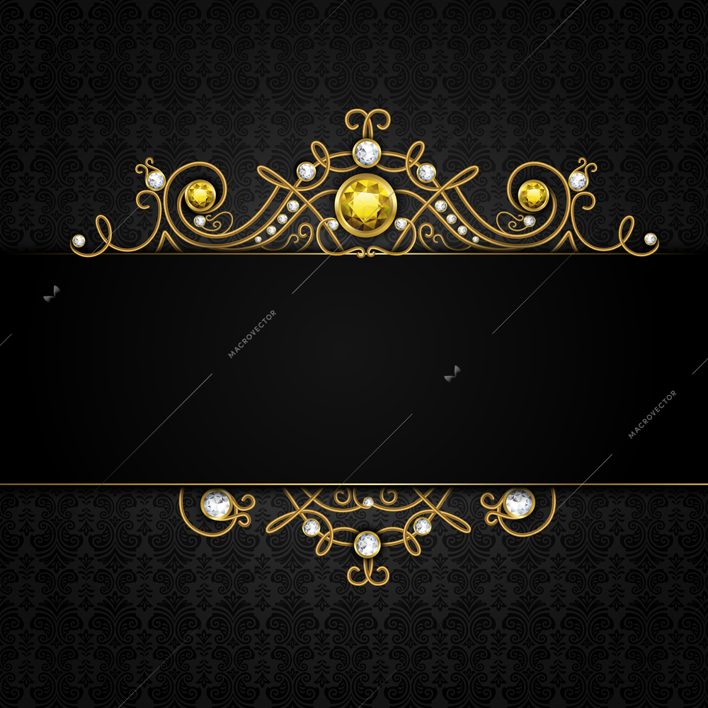 Jewellery black background with unique classic vintage golden diamond gems tiara vector illustration