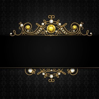 Jewellery black background with unique classic vintage golden diamond gems tiara vector illustration