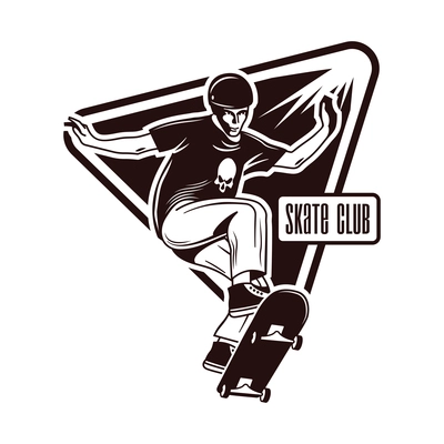 Skateboarding engraving black emblem on white background isolated monochrome vector illustration