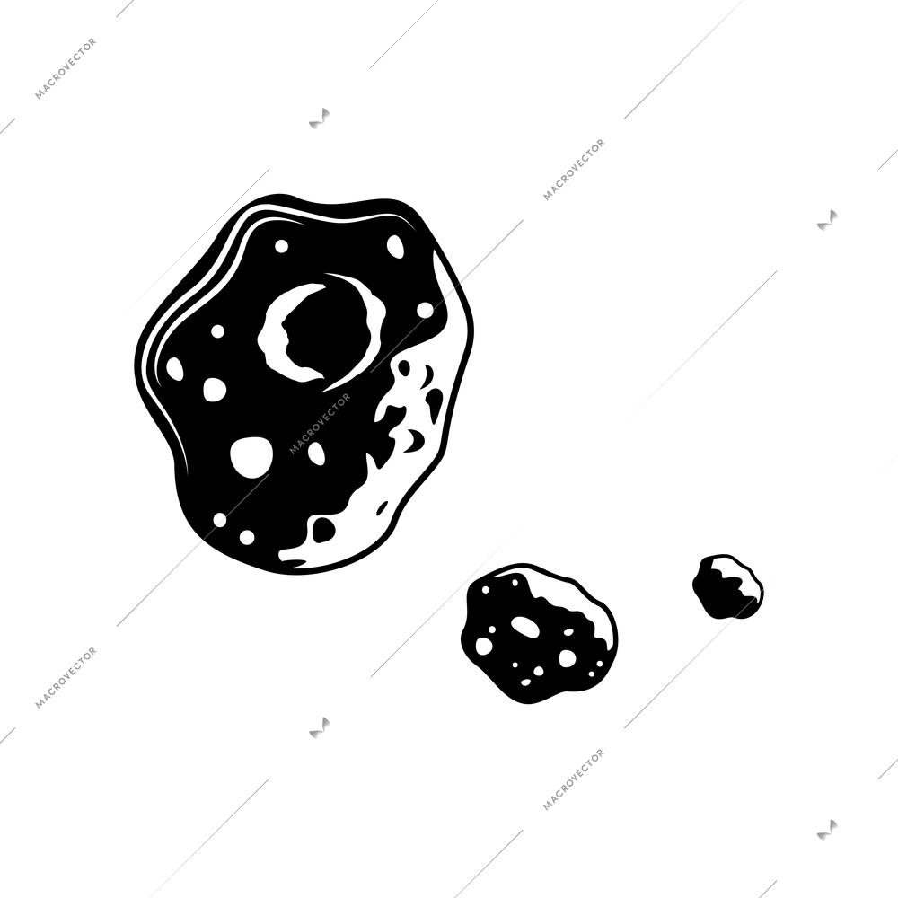 Space engraving hand drawn composition with isolated image of lunar stones on white background vector illustration