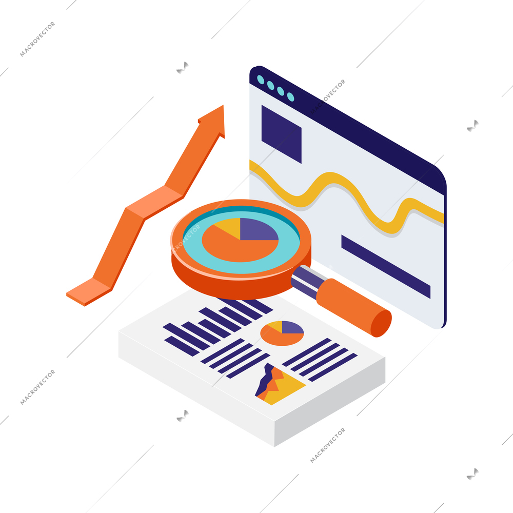 Isometric accounting financial audit composition with infographic elements charts and graphs vector illustration