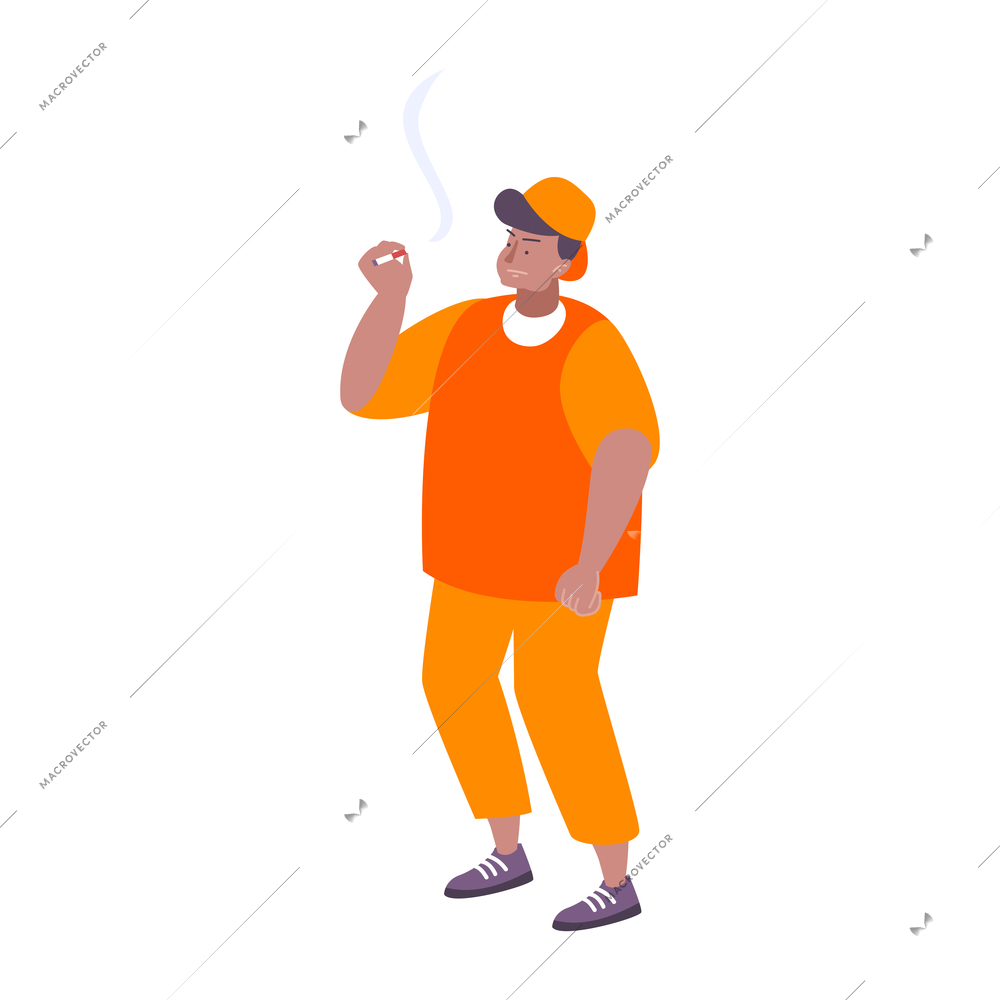 Prison flat composition with isolated human character of male prisoner smoking cigarette vector illustration