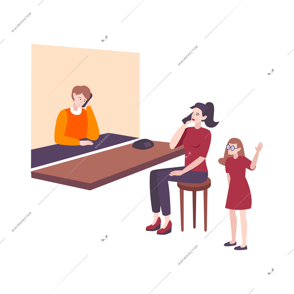 Prison flat composition with isolated image of cabin for conversations with prisoner and members of his family vector illustration