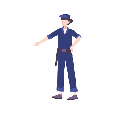 Prison flat composition with isolated human character of guard in police uniform with billy vector illustration