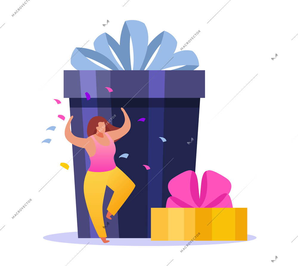 People with gifts composition with flat icons of colorful gift boxes with ribbons and small human characters vector illustration