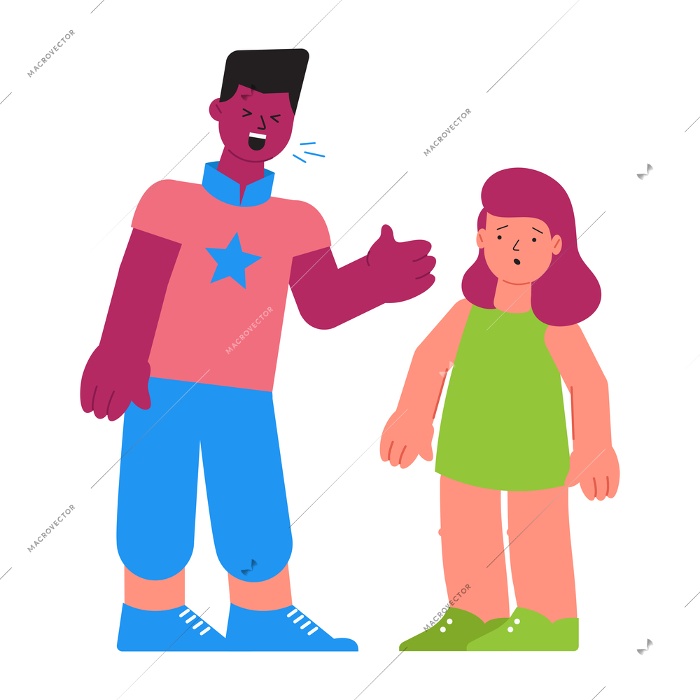 Flu viral diseases flat composition with doodle style characters of talking teenagers with saliva drops vector illustration