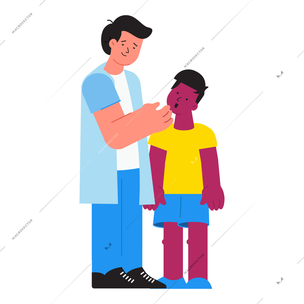 Flu viral diseases flat composition with doodle style characters of doctor and teenage patient vector illustration