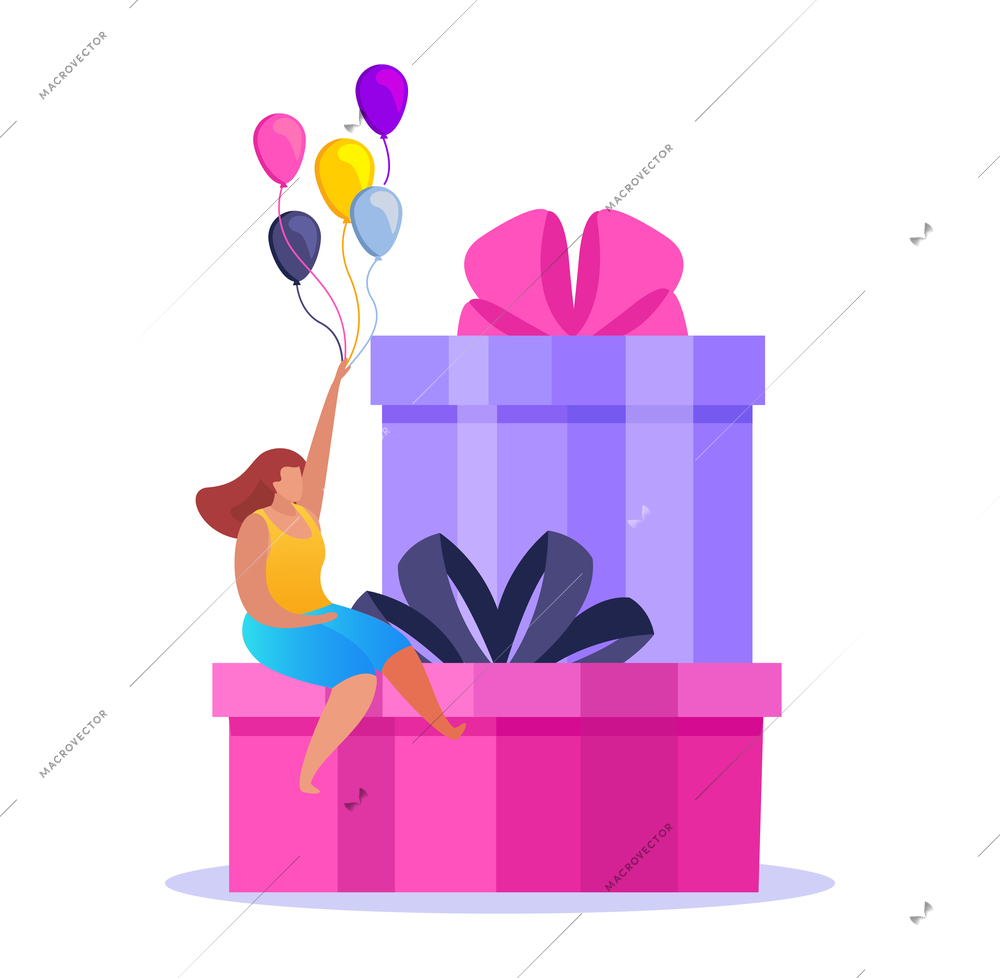 People with gifts composition with flat icons of colorful gift boxes with ribbons and small human characters vector illustration