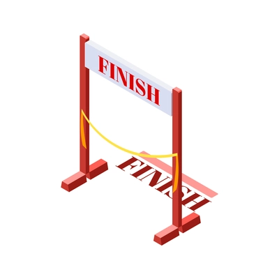 Jogging running people fitness accessories isometric composition with isolated image of finish line hurdle vector illustration