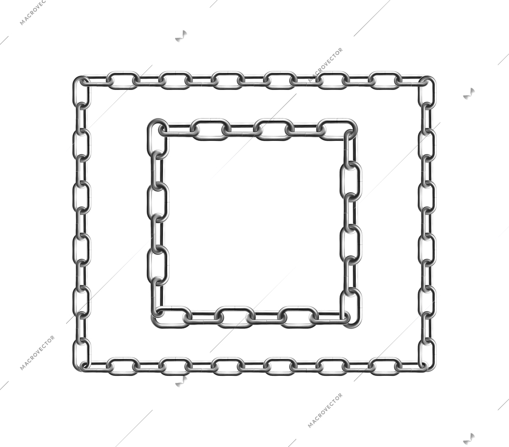 Metal chain frame realistic composition of rectangular shaped silver chains vector illustration