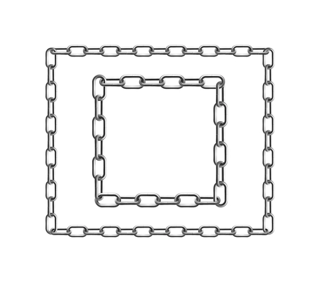 Metal chain frame realistic composition of rectangular shaped silver chains vector illustration