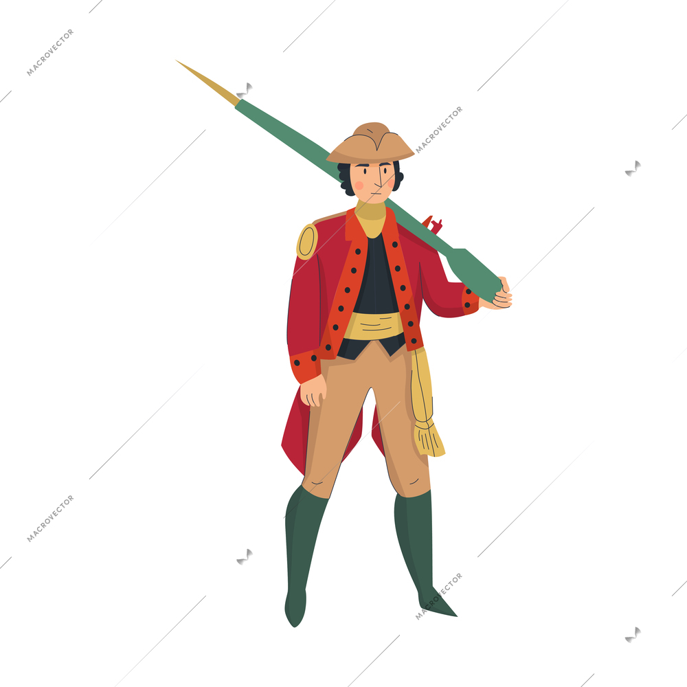 18th 19th century old town fashion composition with isolated icon of vintage armored soldier vector illustration