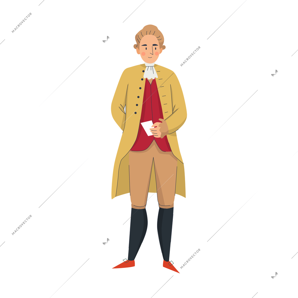 18th 19th century old town fashion composition with isolated human character of male servant vector illustration