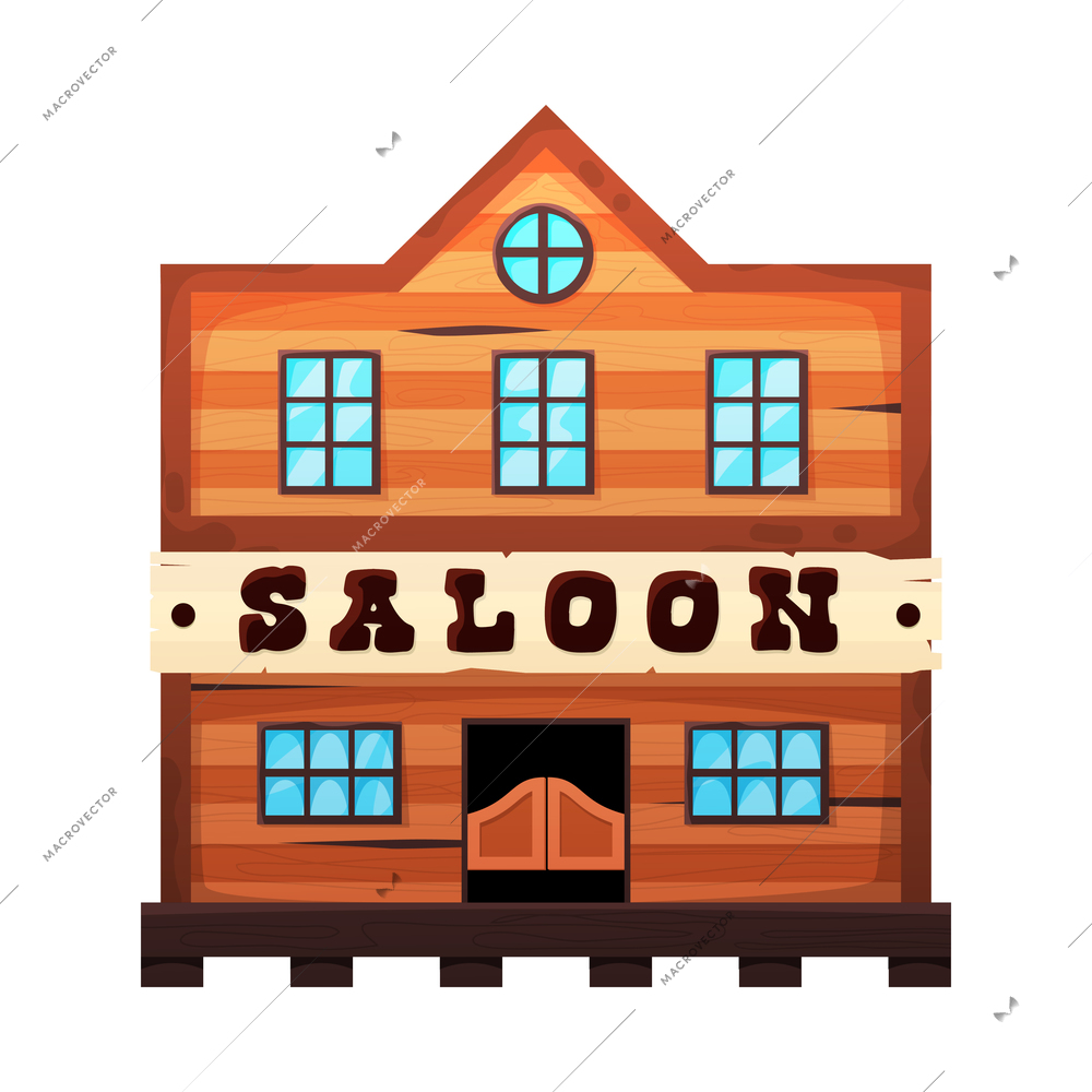 Wild west cowboy composition with isolated image of saloon building on blank background vector illustration