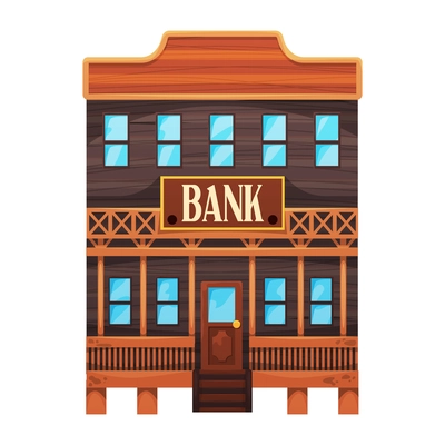 Wild west cowboy composition with isolated image of bank building on blank background vector illustration