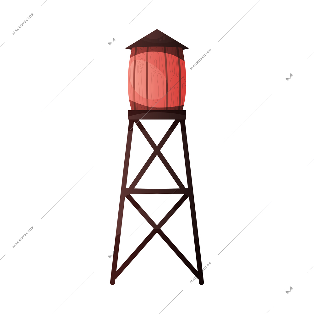 Wild west cowboy composition with isolated image of water pressure tank on tower vector illustration