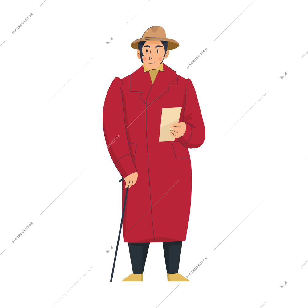 18th 19th century old town fashion composition with isolated human character of man vector illustration