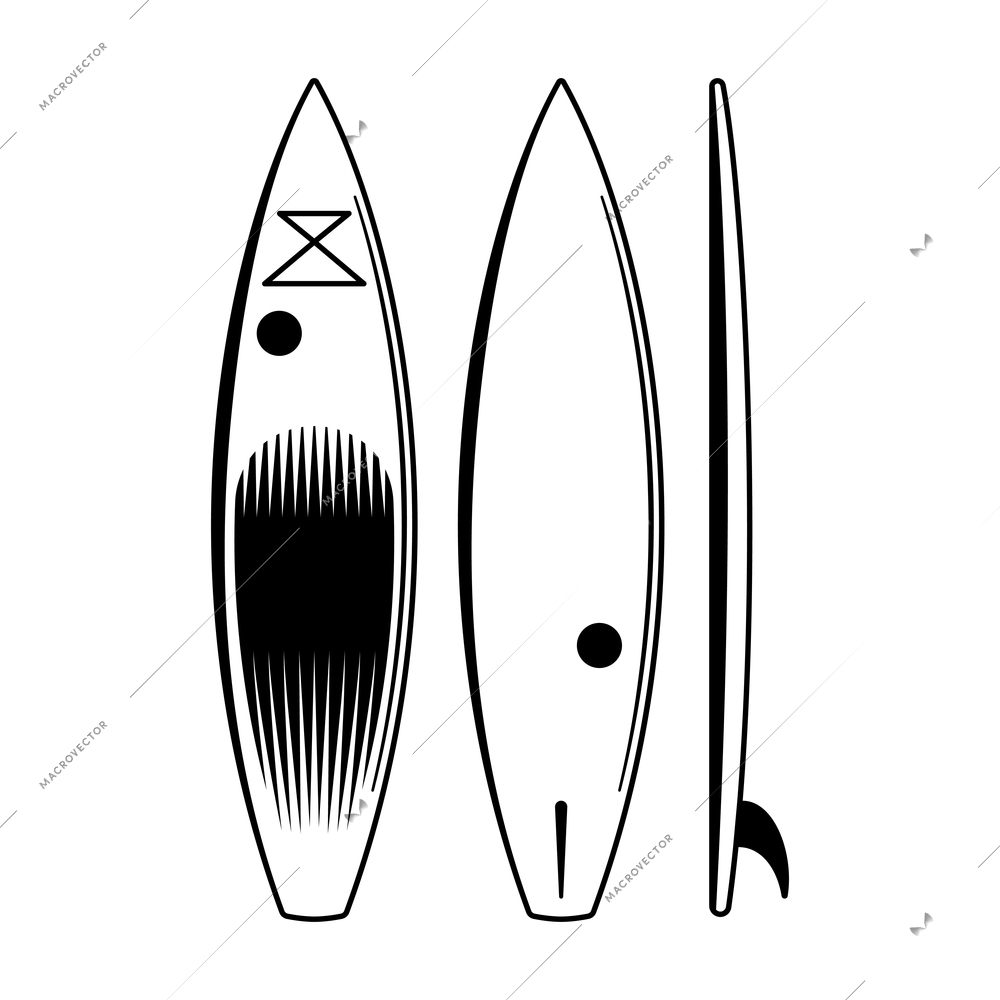 Surfing engraving hand drawn composition with isolated image of surfing boards from different angles vector illustration