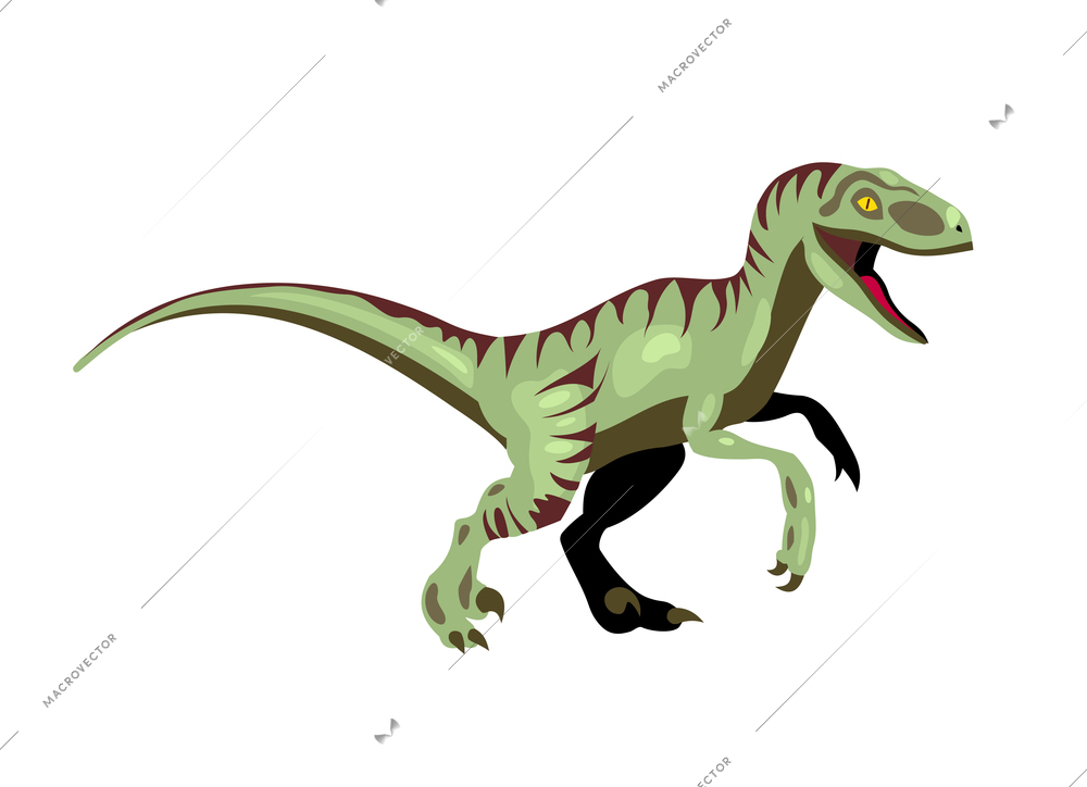 Dinosaur color cartoon composition with isolated image of velociraptor vector illustration