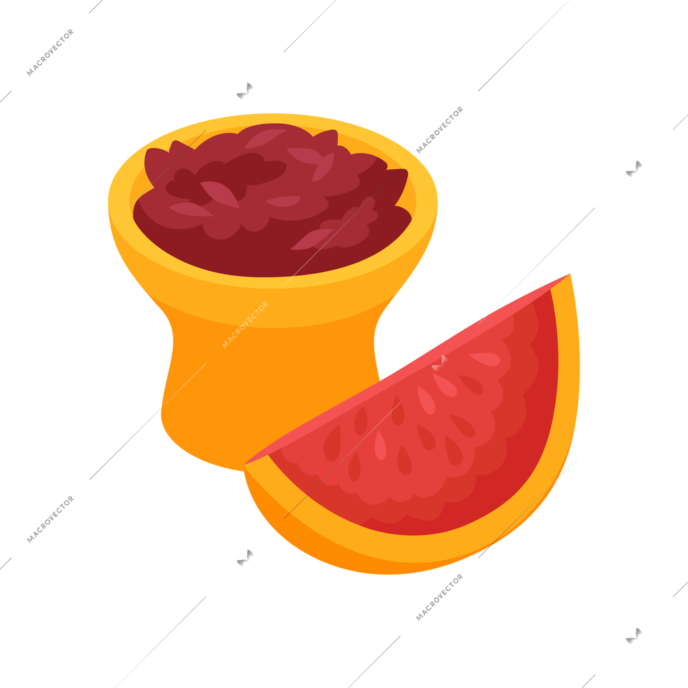 Isometric hookah tobacco smoke composition with isolated image of tobacco in dish and tropical fruit on blank background vector illustration