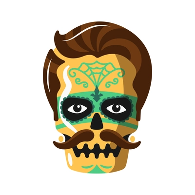 Day of dead as mexican ethnic holiday cartoon composition with isolated image of painted male skull vector illustration