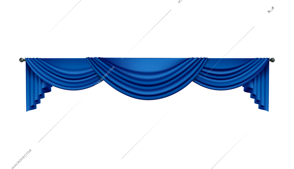 Realistic blue curtains composition with isolated image of luxury curtain vector illustration