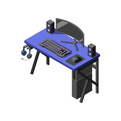 Cybersport isometric composition with isolated image of gaming computer on table vector illustration