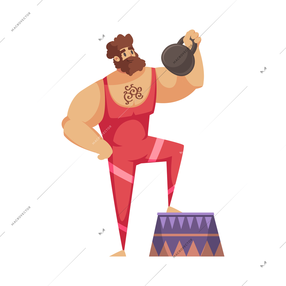 Circus composition with isolated male character of strong man vector illustration