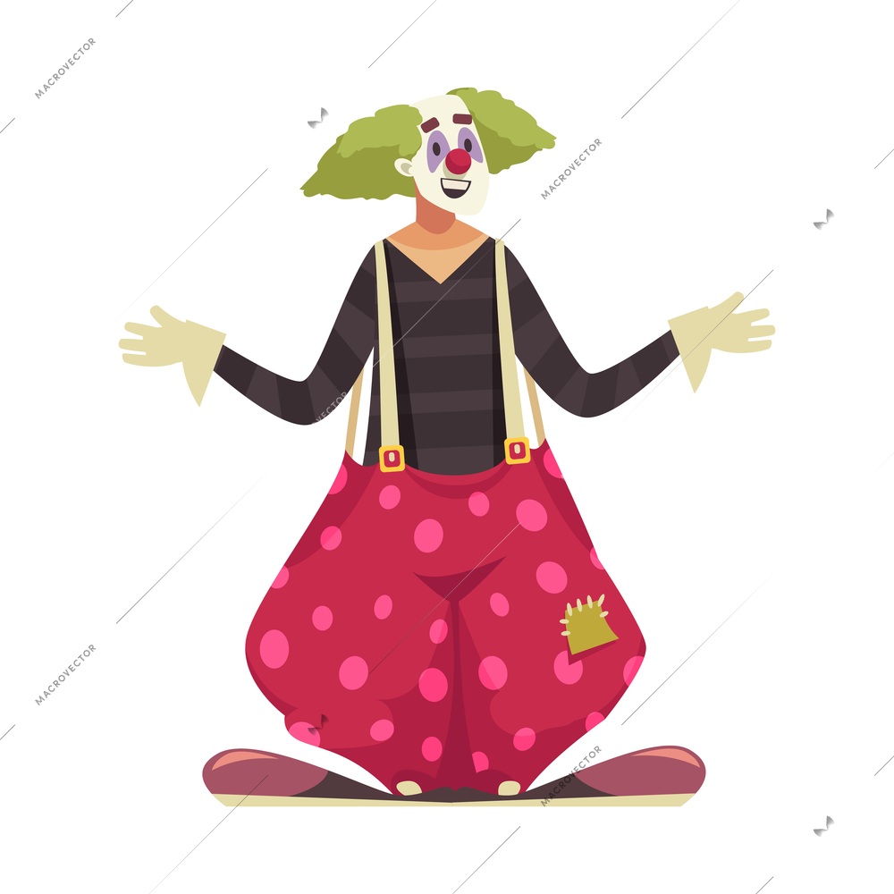 Circus composition with isolated male character of clown in mask wearing funny suit vector illustration