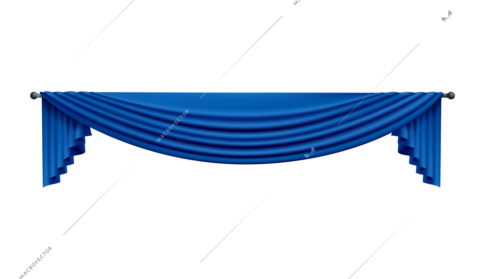 Realistic blue curtains composition with isolated image of luxury curtain vector illustration