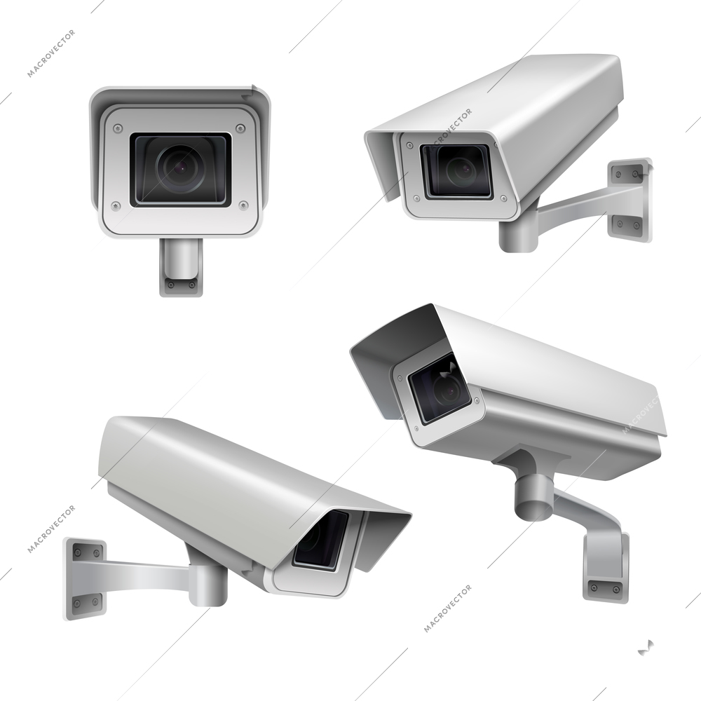 Surveillance camera safety home protection system decorative set isolated vector illustration