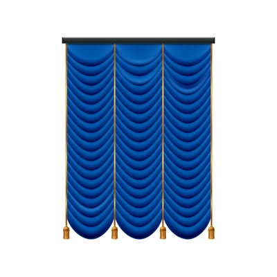 Realistic blue curtains composition with isolated image of luxury curtain with golden tie vector illustration