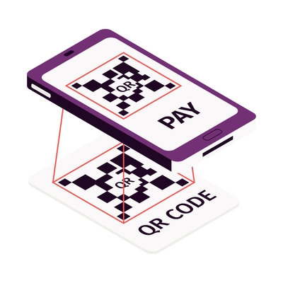 Isometric online mobile bank composition with icons of smartphone scanning qr code vector illustration