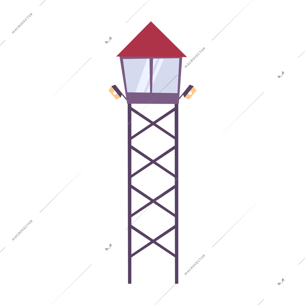 Prison flat composition with isolated image of guard watch tower in prison vector illustration