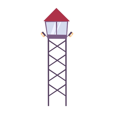Prison flat composition with isolated image of guard watch tower in prison vector illustration