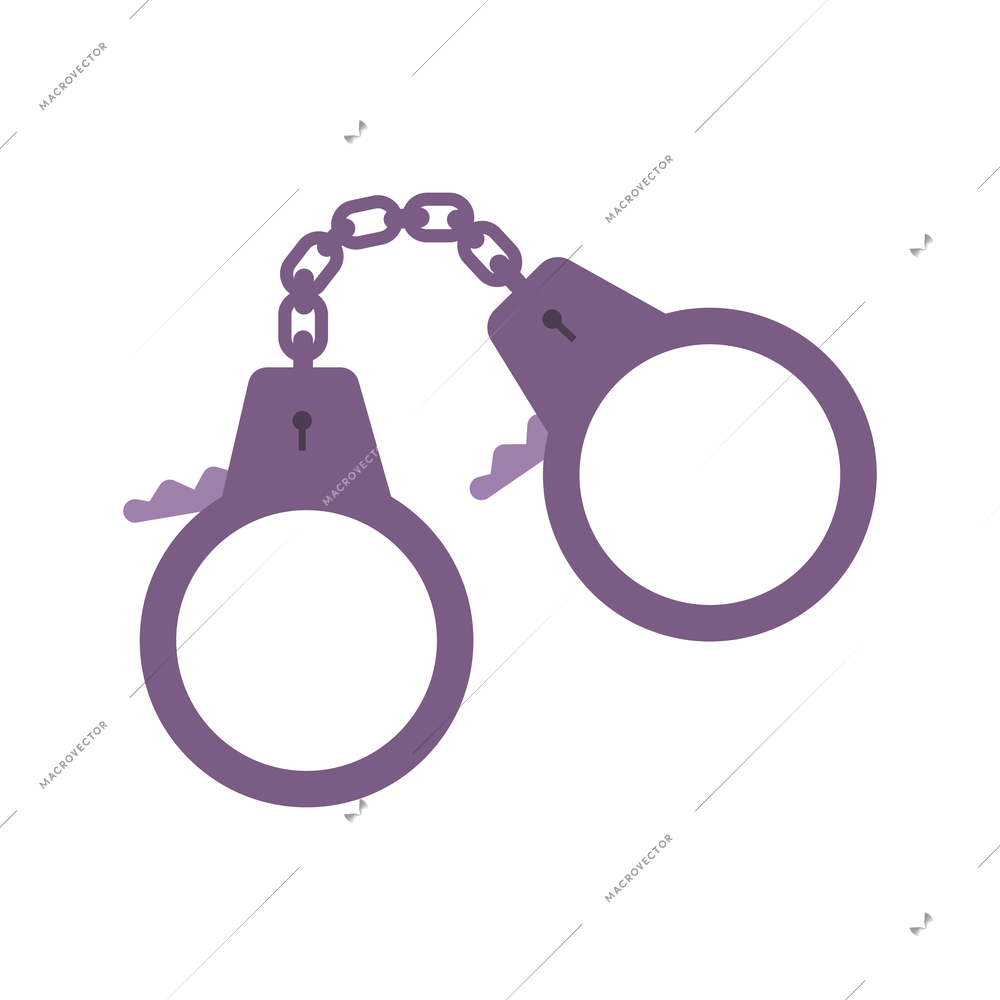 Prison flat composition with isolated image of handcuffs tied with chain vector illustration