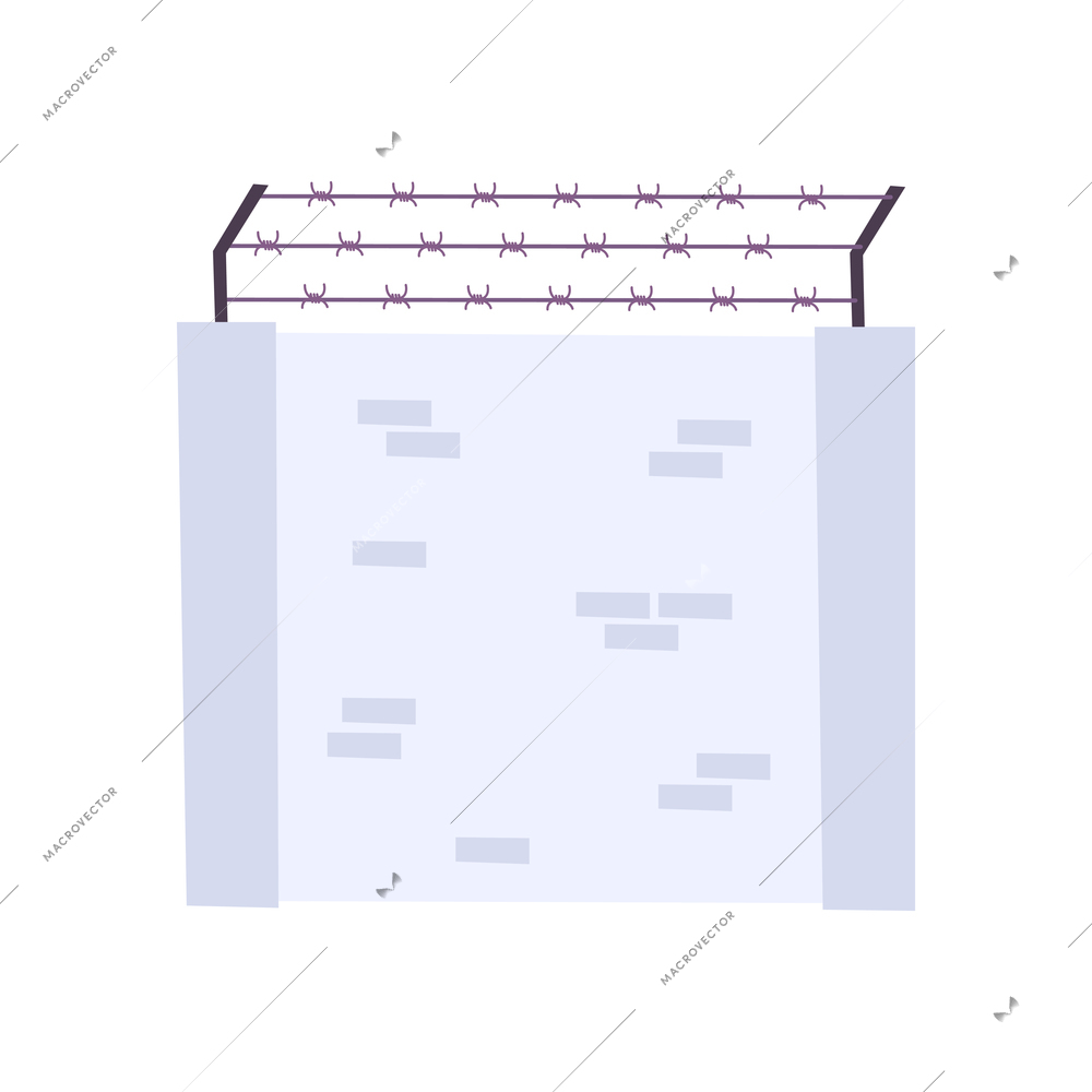 Prison flat composition with isolated image of piece of prison wall with barbed wire vector illustration