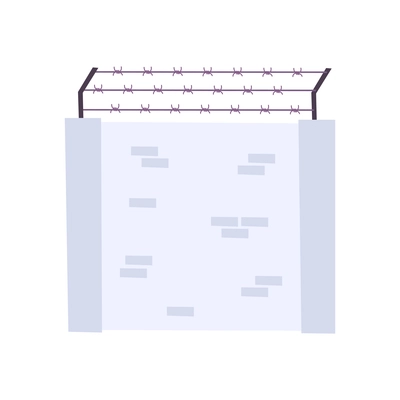 Prison flat composition with isolated image of piece of prison wall with barbed wire vector illustration