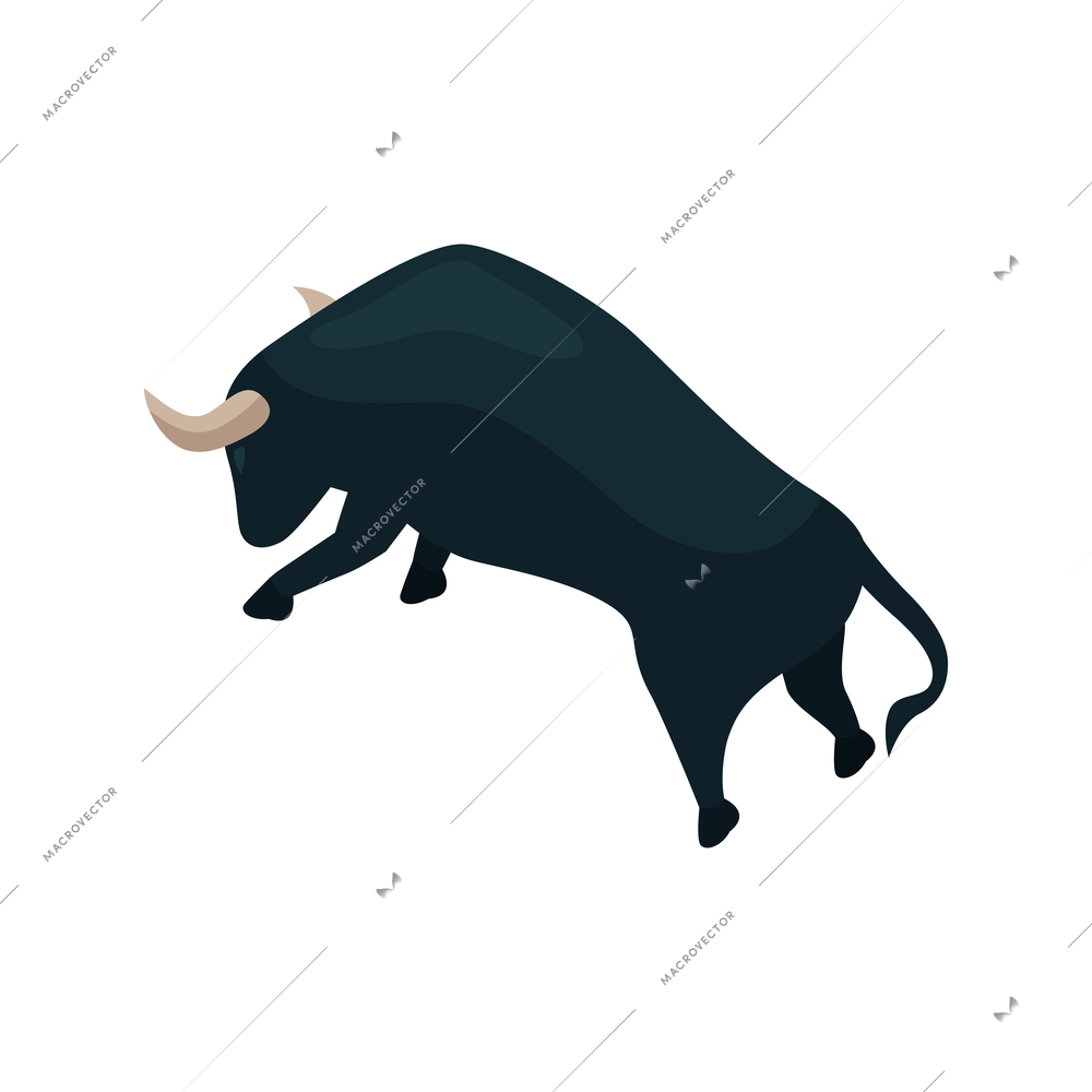 Isometric bullfight composition with isolated image of jumping bull vector illustration