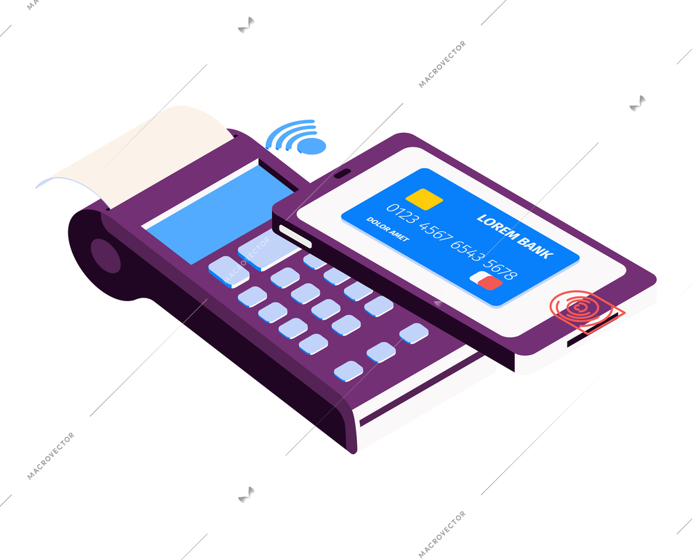 Isometric online mobile bank composition with icons of smartphone and payment terminal vector illustration